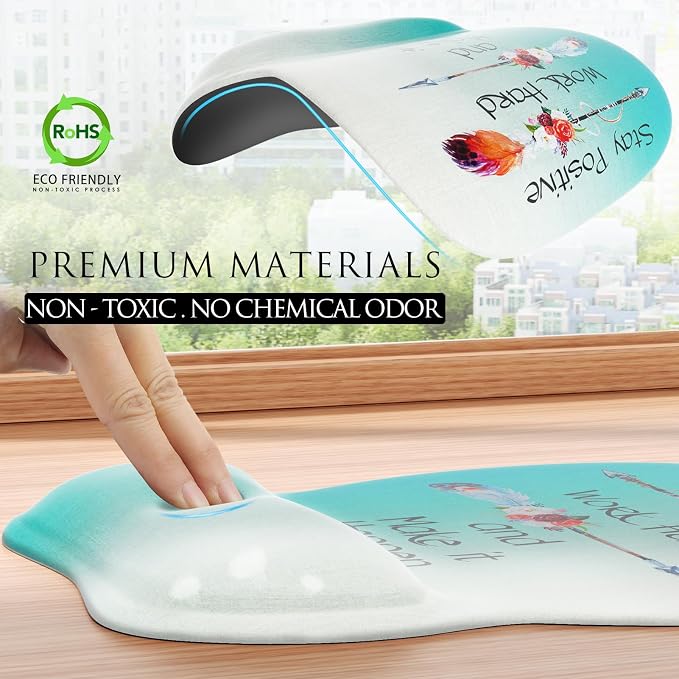 MROCO Ergonomic Mouse Pad with Gel Wrist Rest, 9.4 x 8.1 in, Feather Arrow | Ergonomic Shape Design, Multiple Pattern Options, Gel Wrist Comfort, Smooth Lycra Surface, Non-Slip PU Base