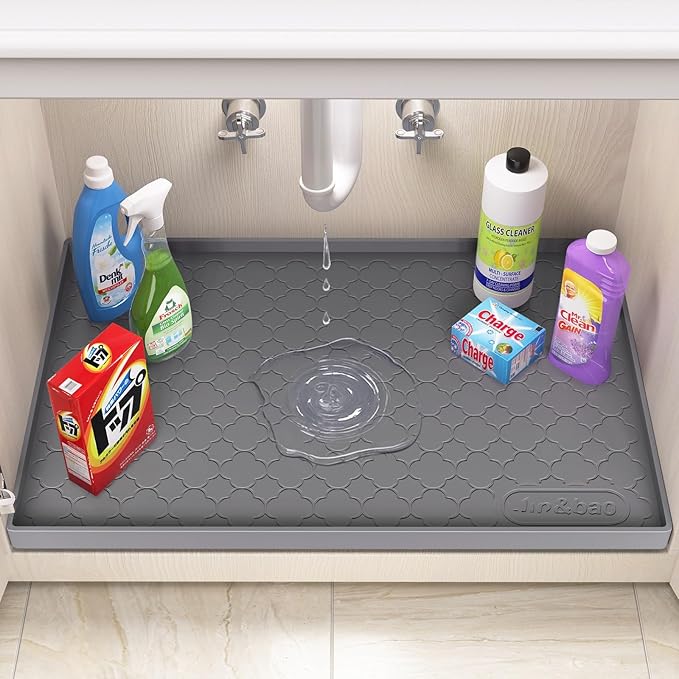 Jin&Bao Waterproof Under Sink Mat 40" x 22", Thick Silicone Mat Cabinet Protector for Kitchen and Bathroom, Shelf Liner, Home Organizer and Storage, Multipurpose Tray for Gadgets and Essentials