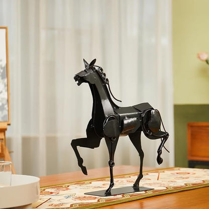 Metal Horse Statue - Rustic Handmade Western Decor - 100% Hand-Painted Horse Figurines for Office & Home - Black