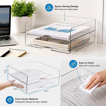 DCA Large Capacity Desk Organizer, 2 Tier Paper Organizer, Letter Tray File Organizer for Desk, Stackable Paper Tray for Office, Home and School