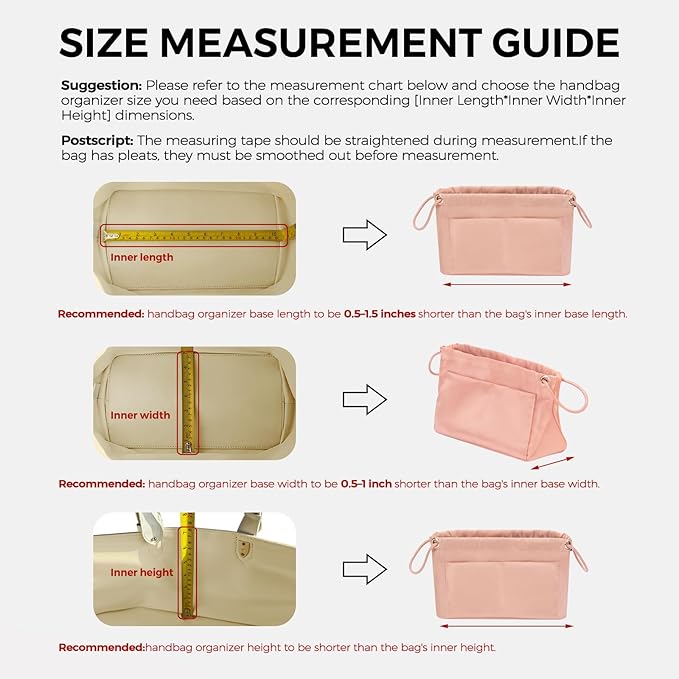 GIVLEFLY Purse Organizer Insert with Multiple Pockets, Drawstring Satin Tote Bag Organizer, Light Weight Purse Liner with Zipper Pocket (Large,Pink) Fit for Longchamp Hobo,Neverful and More