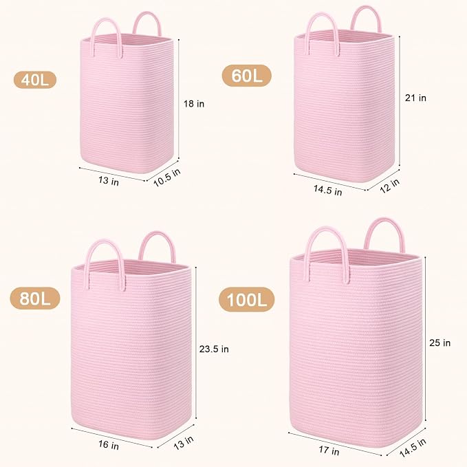 Artfeel Laundry Basket,Woven Cotton Rope Laundry Hamper,100L Versatile Storage for Dirty Clothes,Baby Toys,and Blankets in Bathroom, Nursery,and Living Room