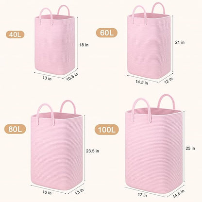 Laundry Basket,Woven Cotton Rope Laundry Hamper,100L Versatile Storage for Dirty Clothes,Baby Toys,and Blankets in Bathroom, Nursery,and Living Room