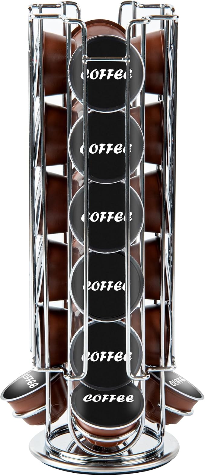 Restaurantware Restpresso 5.5 x 13 Inch Coffee Capsule Holder 1 Durable Pod Carousel - Holds 24 Dolce Gusto Pods 360-Degree Rotatable Iron Espresso Pod Organizer Pods Not Included