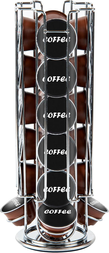 Restaurantware Restpresso 5.5 x 13 Inch Coffee Capsule Holder 1 Durable Pod Carousel - Holds 24 Dolce Gusto Pods 360-Degree Rotatable Iron Espresso Pod Organizer Pods Not Included