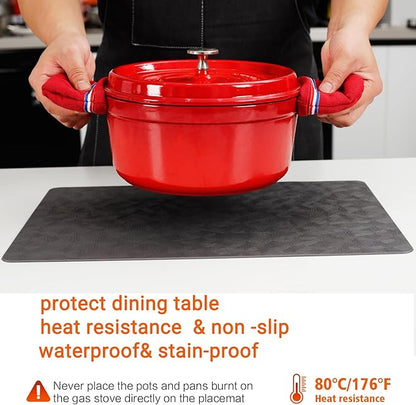 Vinyl Placemats Set of 4 Heat Resistant Easy Clean Non-Slip Place Mats for Dining Table Faux Leather Waterproof Stain Resistant Wipeable Washable PVC Table Mats(4, Gray)
