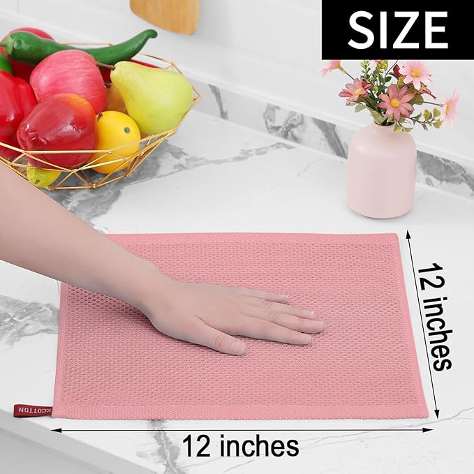Homaxy 100% Cotton Waffle Weave Kitchen Dish Cloths, Ultra Soft Absorbent Quick Drying Dish Towels, 12 x 12 Inches, 18-Pack, Dried Rose