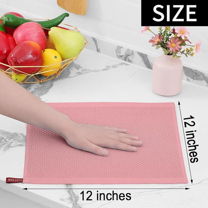 Homaxy 100% Cotton Waffle Weave Kitchen Dish Cloths, Ultra Soft Absorbent Quick Drying Dish Towels, 12 x 12 Inches, 18-Pack, Dried Rose