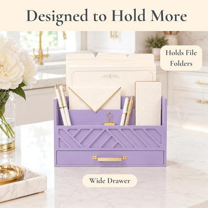 BLU MONACO | Wooden Mail Organizer Countertop with Drawer | Tabletop Organizer with Drawers for Desk | Mail Sorter Organizer Countertop Letter Paper Holder