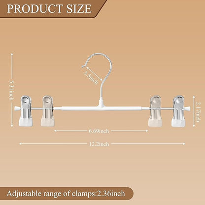 Pants Hangers with Clips 60 Pack Adjustable Skirt Hangers for Women Non-Slip Trousers Hanger for Jeans Shorts Clothes Hanger for Pants Heavy Duty Space Saving,White,12Inch