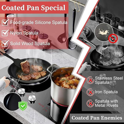 Nonstick Frying Pan Set - Iron Frying Pan 3-Piece Set (8", 10", 12") + 2 Silicone Spatulas, With Premium Nonstick Coating, Up to 450°F, Skillet Suitable for Induction, Gas & More
