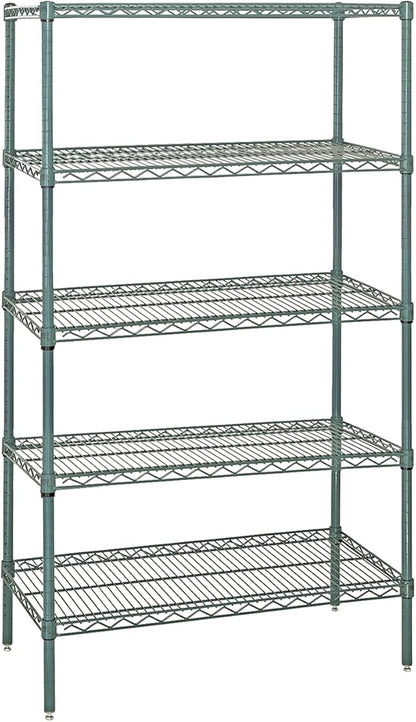 Quantum Storage Systems WR54-3660P-5 Wire Shelving Starter Kit, 60" W x 36" D x 54" H, 600 lbs Capacity, Carbon Steel, Epoxy Coated, Green, NSF