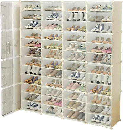 12 Tier Portable Shoe Shelf Storage Shoe Rack Organizer 96 Pair Shoe Storage Cabinet with Transparent Door Easy Assembly Plastic Stackable Shoe Box Free Standing DIY Expandable Large Capacity