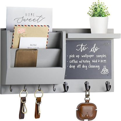 Key Holder for Wall - Mail Holder Organizer Wall Mount with Shelf - Hanging Key Rack Hanger with Hooks Decorative for Home Letter Dog Leash Entryway Living Room Decor