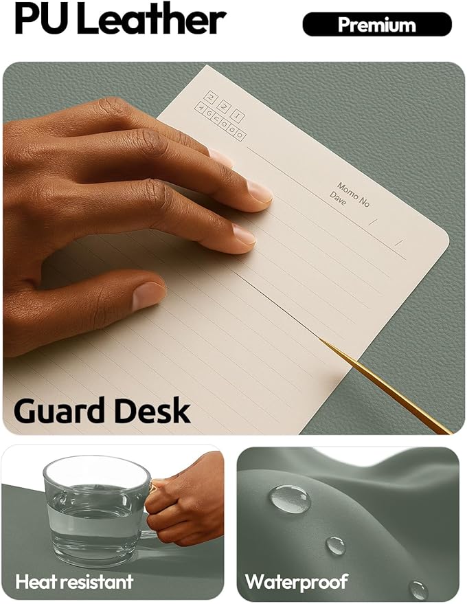 YSAGi Leather Desk Pad Protector, Office Desk Mat, Large Mouse Pad, Non-Slip PU Leather Desk Blotter, Laptop Desk Pad, Waterproof Desk Writing Pad for Home (23.6" x 13.8", Dark Green)