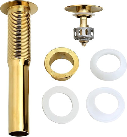 Bathroom Sink Drain, Gold Drain Stopper Bathroom Sink Without Overflow,Pop Up Drain Assembly Without Detachable Strainer Basket,Built-in Anti-Clogging Strainer,Stainless Steel Gold