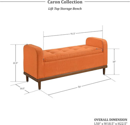 Lexicon Armed Fabric Storage Bench, Button-Tufted Storage Ottoman Bench, Lift-top Bench with Solid Wood Frame and Legs for Hallway, Bedroom End of Bed, Entryway, Living Room, Orange