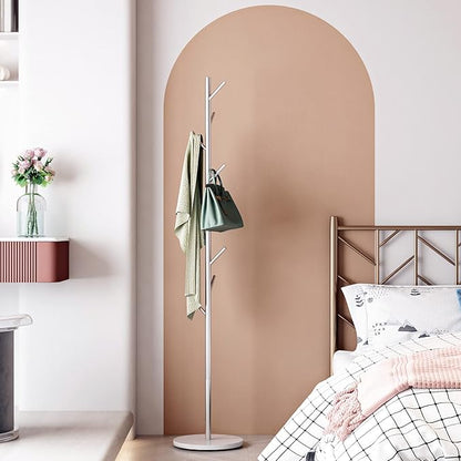 Silver Coat Racks, Metal Coat Rack Freestanding with Hooks, Entryway Coat Rack Stand, Coat Racks with Marble Base, Coat Tree for Hanging Clothes, Hats, Bags