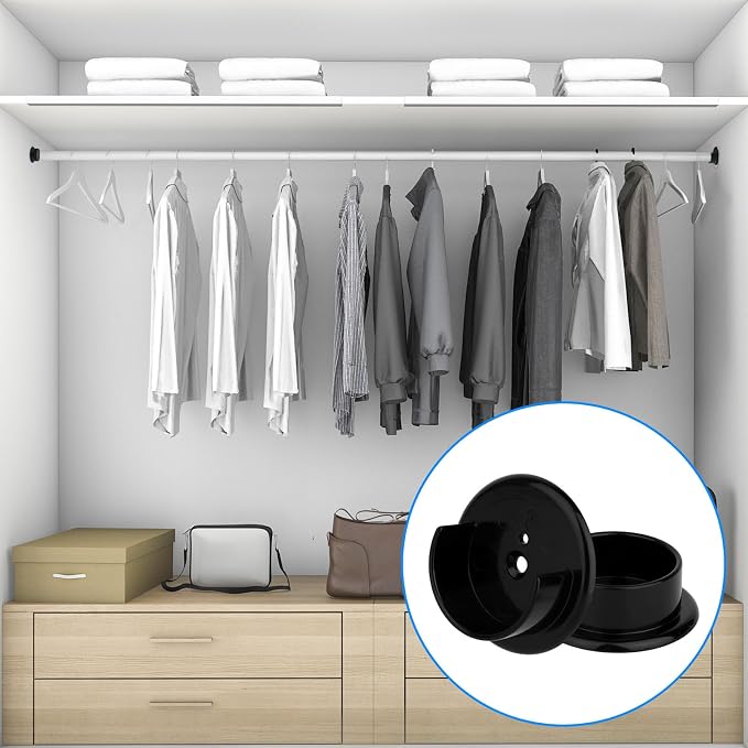 4pcs Closet Rod Holders, Plastic Closet Pole Sockets for 1-3/8" Rods Wardrobe Tube Support Bracket with Screws for Home Bathroom Curtain Clothing Store (Black)