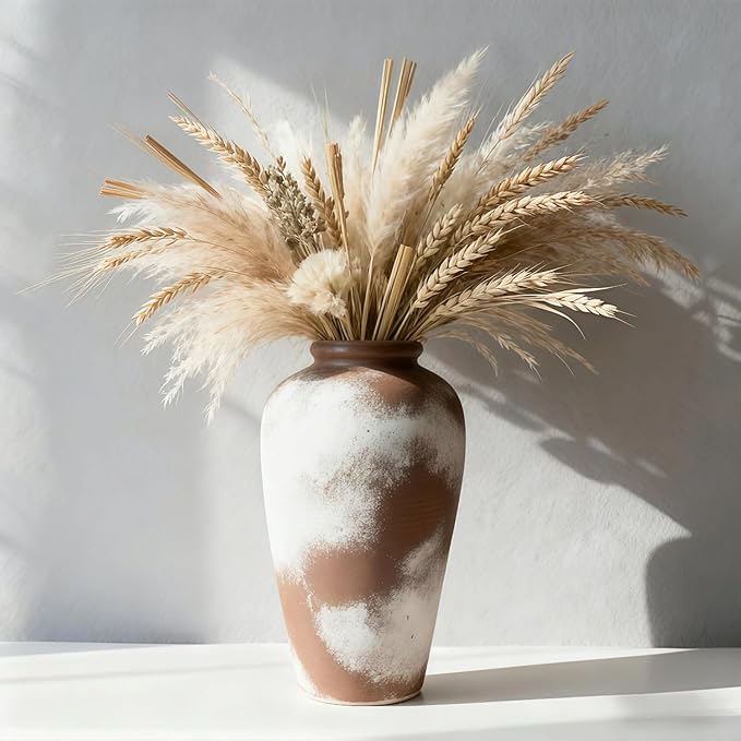 NEBRYX Large Ceramic Vase, 11 inch Minimalist Vase for Home Decor, Handmade Farmhouse Flower Vase for Table Centerpiece, Wedding, Living Room, Kitchen Decoration, Shelf Decor (Rust)