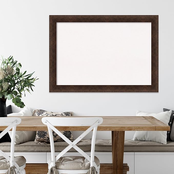 Amanti Art White Cork Board for Wall, 29x41 Vision Board with Brown Wood Frame, Large Corkboard Office Decor for Home Organization, Casual Corkboard Pinboard to display items for home organization