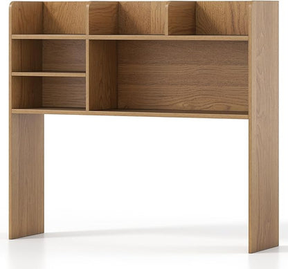 Desk Hutch, Desktop Shelf with 6 Shelves, Desk Bookshelf w/Anti-Toppling Devices, Wood Table Top Bookshelf Organizer, Small Desk Shelf for Study, Office, Dorm (Natural, 6 Shelves)