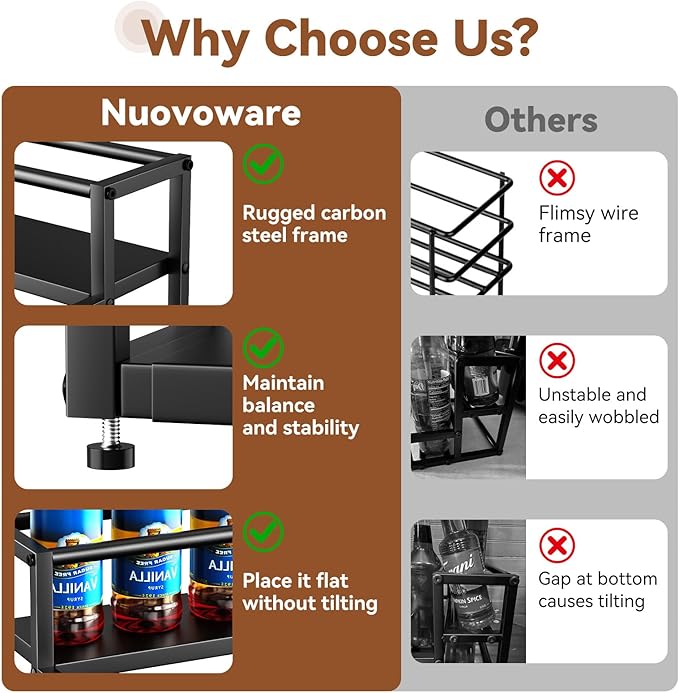 Nuovoware Expandable Coffee Syrup Organizer, 2-Tier Syrup Rack Holds 10-16 Bottles, Adjustable Width Carbon Steel Coffee Bar Organizer for Countertop Kitchen Bar, Liquor Dressing Seasoning, Black