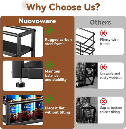 Nuovoware Expandable Coffee Syrup Organizer, 2-Tier Syrup Rack Holds 10-16 Bottles, Adjustable Width Carbon Steel Coffee Bar Organizer for Countertop Kitchen Bar, Liquor Dressing Seasoning, Black