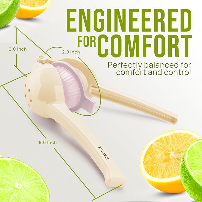 Zulay Kitchen Metal 2-in-1 Lemon Squeezer - Sturdy Max Extraction Hand Juicer Lemon Squeezer Gets Every Last Drop - Easy to Clean Manual Citrus Juicer Easy-Use Lemon Juicer Squeezer - Cream/Lavender