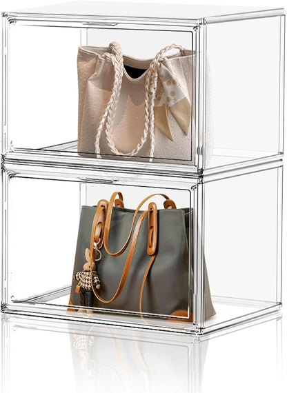 XX-Large Clear Handbag Storage Organizer for Closet Acrylic Display Case Clear Purse Organizer 15 x 12 Inch Plastic Storage Box for Boots, Big Tote Bag, Collectibles, Cosmetic, 2 Pack