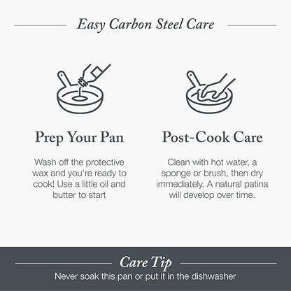Merten & Storck Pre-Seasoned Carbon Steel 8” Frying Pan Skillet, Use on Induction, Stove and Grill, Durable, Even-Heating, for Searing, Grilling, Oven Use, and Campfire, Indoor/Outdoor