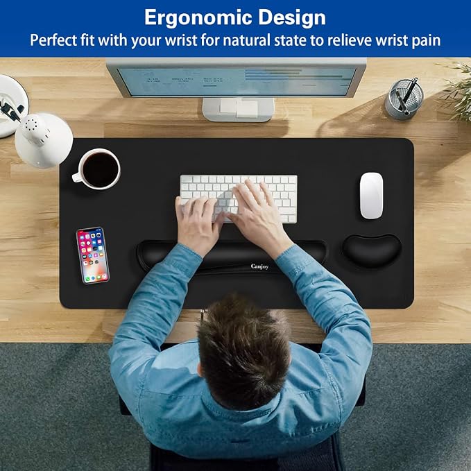 Canjoy Keyboard Wrist Rest Pad, Ergonomic Wrist Rest Cushion Support Pad, Easy Typing Pain Relief for Computer, Laptop Cushion with Anti-Skid Rubber Base, Pain Relief Mouse Hand Rest