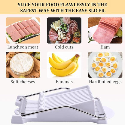 Slicer, Luncheon Meat Slicer Boiled Egg Fruit Soft Cheese Butter Slicers Cutter, Stainless Steel Wires, Cuts 10 Slices (White)