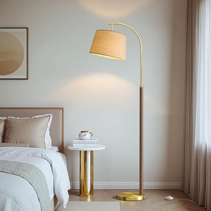 63" Wood Floor Lamps for Living Room with Foot Switch Arc Tall Standing Lamp for Bedroom Mid Century Modern Corner Gold Floor Lamps for Office Nursery Industrial Reading Lamp, Chestnut