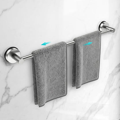 Adjustable Suction Cup Towel Bar for Bathroom Wall,17 Inch~29 Inch Towel Racks for Bathroom,Stainless Steel Bath Towel Holder for Shower(Brushed Silver)