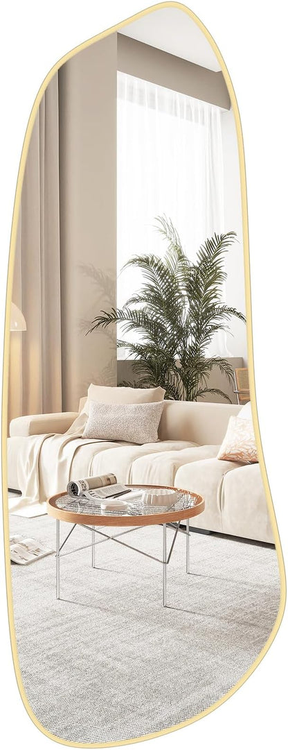 WallBeyond Irregular Wall Mirror, Asymmetrical Mirror Wall Mounted with Gold Framed for Living Room, Bathroom, Bedroom, Entryway Wall Decor, 46"×18", Gold