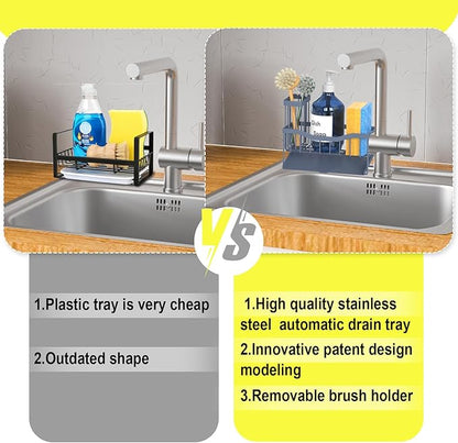Fssvcd Maifan Sink Caddy Sponge Holder for Kitchen with Brush Holder and Stainless Steel Self Drain Tray, Rustproof Kitchen Sink Organizer for Sponge, Soap Dispenser Storage Accessories Grey Blue