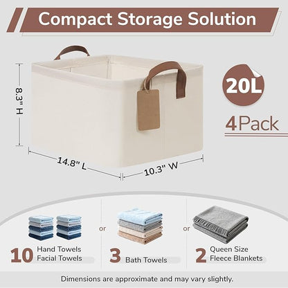 CHICVITA 4 Pack Storage Baskets for Shelves, Collapsible Fabric Closet Baskets for Organizing, Shelf Bins with Metal Frame, Clothes Towel Organizer for Closet, 14.8" x 10.3" x 8.3", Beige