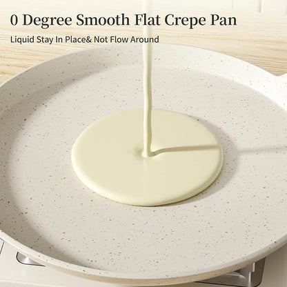Innerwell 11 inch Nonstick Crepe Pan, Granite Coating Flat Skillet Dosa Tawa Tortilla Pan, White Large Pancake Griddle Comal Pan, Compatible with All Stovetops, PFOA Free