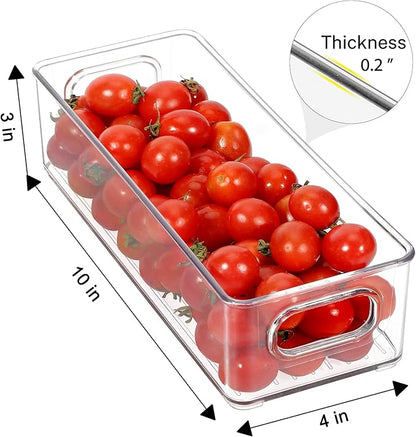Stackable Plastic Food Storage Bin with Handles for Kitchen Pantry, Cabinet, Refrigerator, Freezer - Organizer for Fruit, Yogurt, Squeeze Pouches - BPA Free, 10" Long - 2 Pack – Clear