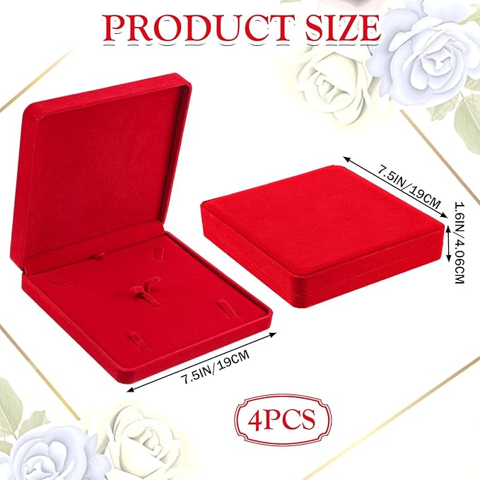 4 Pcs Velvet Jewelry Set Box Jewelry Display Case Earring Ring Bracelet Necklace Gift Box Pearl Necklace Storage Case for Mother's Day Wedding Travel Anniversary(Wine Red)