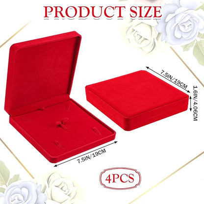 4 Pcs Velvet Jewelry Set Box Jewelry Display Case Earring Ring Bracelet Necklace Gift Box Pearl Necklace Storage Case for Mother's Day Wedding Travel Anniversary(Wine Red)