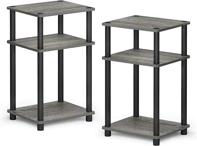 Furinno JUST Side Table Set of 2, 3-Tier End Tables, Open Shelves Night Stand, Nightstand, Toolless Assembly, for Living Room, Bedroom, French Oak
