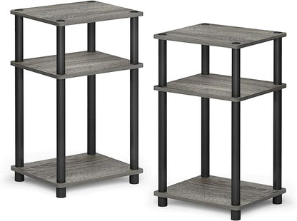 Furinno JUST Side Table Set of 2, 3-Tier End Tables, Open Shelves Night Stand, Nightstand, Toolless Assembly, for Living Room, Bedroom, French Oak