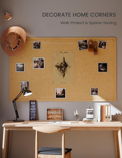 Fluxynara Large Bulletin Board, 59" x 35.4" Cork Board Alternative with 24 Safe Removable Adhesive Tabs, Foldable Felt Pin Board for Home Office, Classroom, Bedroom,Entryway for Walls— Mustard Yellow