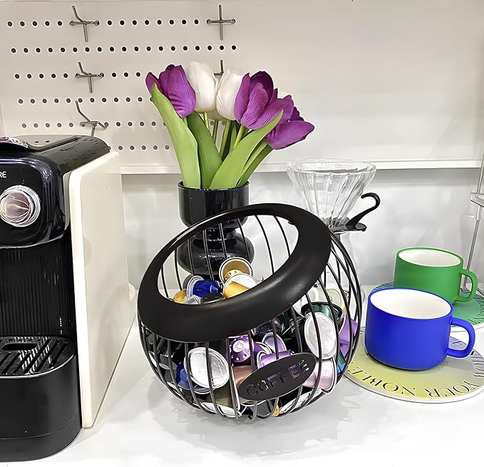AIYICIII Coffee Pod Holder,K Cup Holders for Counter,Coffee Bar Accessories & Decor,Large Capacity Keurig K-cup Organizer, Nespresso Vertuo Station Organizer,Metal Pods Storage (Black)
