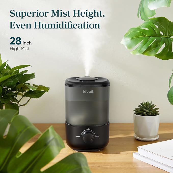 LEVOIT Classic 160 Top-Fill Ultrasonic Cool Mist Humidifier, Super Easy to Fill and Clean, Quiet Operation for Bedroom Home Baby & Plants, Auto Shut-off for Safety, 360° Rotating Nozzle, 2.5L, Black