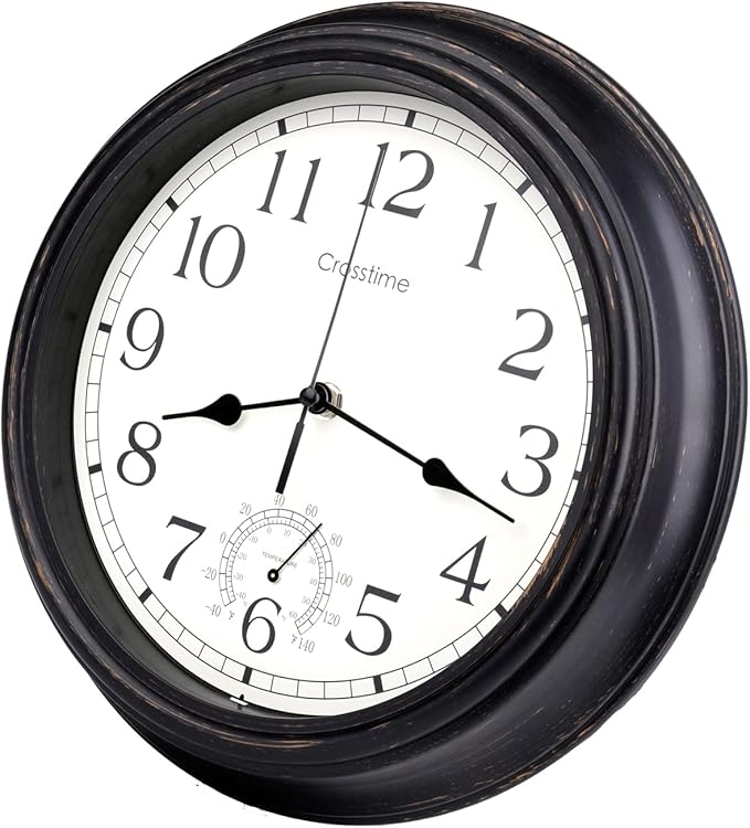 12 Inch Retro Indoor Outdoor Clocks Waterproof with Thermometer Easy to Read Silent Quality Quartz Vintage Bathroom Clock Battery Operated for Patio,Home,Garden Decor (Bronze)