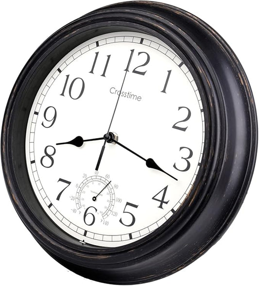 12 Inch Retro Indoor Outdoor Clocks Waterproof with Thermometer Easy to Read Silent Quality Quartz Vintage Bathroom Clock Battery Operated for Patio,Home,Garden Decor (Bronze)