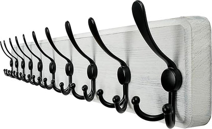 WEBI Coat Rack Wall Mount,38 9/16" Long,10 Hooks,Large Coat Hooks Wall Mounted,Coat Hanger Wall,Farmhouse Wood Hook Rack Rail,Triple Hooks for Hanging Coats,Clothes,Jacket,Black/White